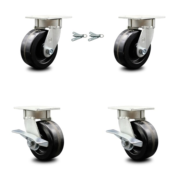 5 Inch Kingpinless Phenolic Wheel Caster Swivel Locks 2 Brakes SCC, 2PK